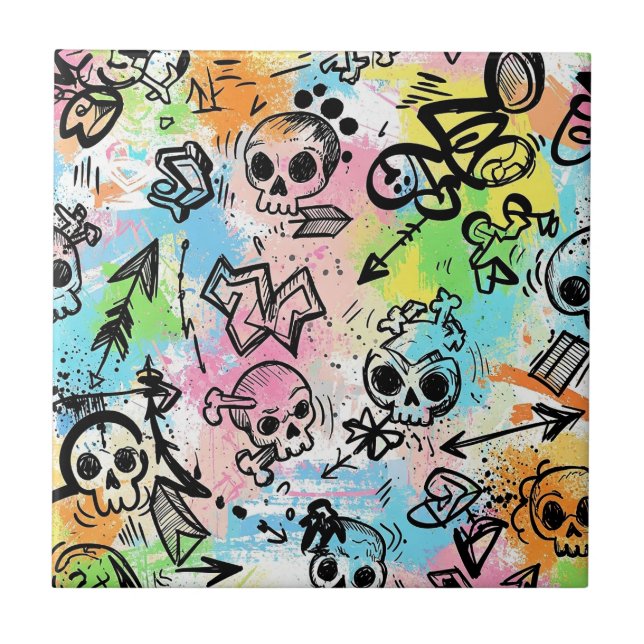 Colorful Urban Graffiti Pattern (6) Ceramic Tile (Front)