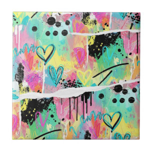 Colorful Urban Graffiti Pattern (7) Ceramic Tile