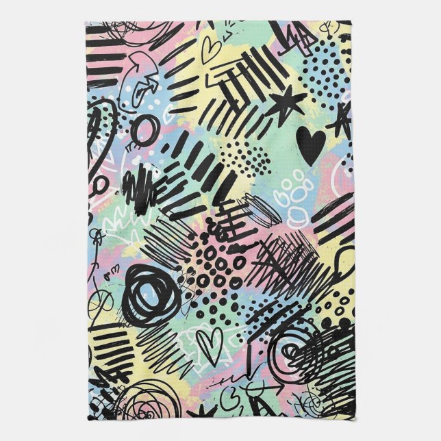Colorful Urban Graffiti Pattern (9) Tea Towel (Vertical)