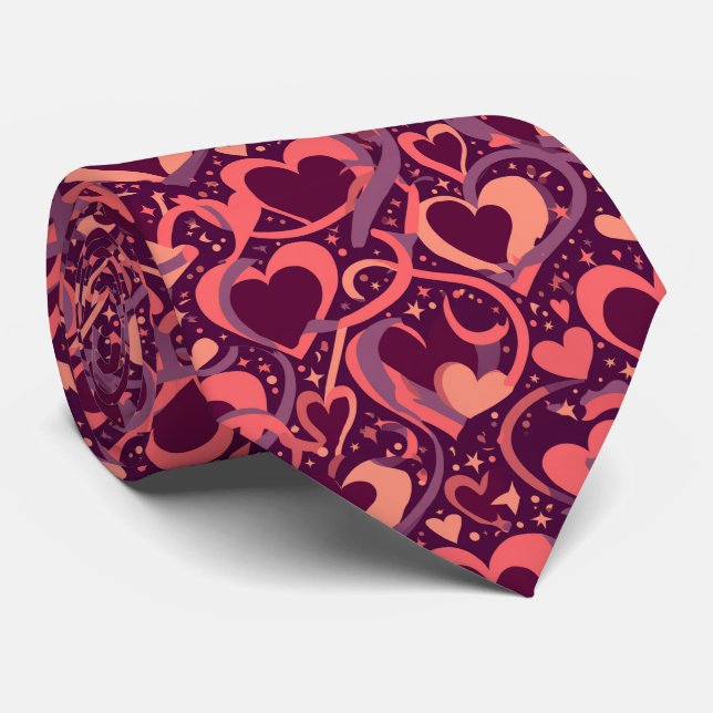 Colorful Valentine Hearts Seamless Pattern Bold Tie (Rolled)