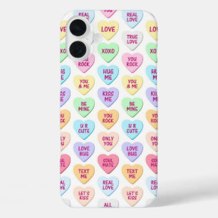COLORFUL VALENTINE MESSAGE HEARTS CANDIES iPhone 16 PLUS CASE