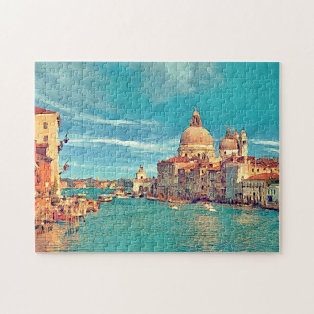 Colorful Venice Canal Aquarelle Art Painting Jigsaw Puzzle (Horizontal)