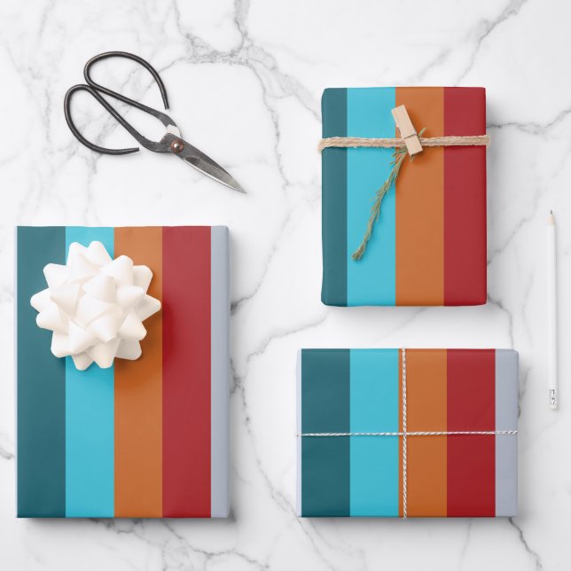 Colorful Vertical Retro Stripes Wrapping Paper Sheet (Front)