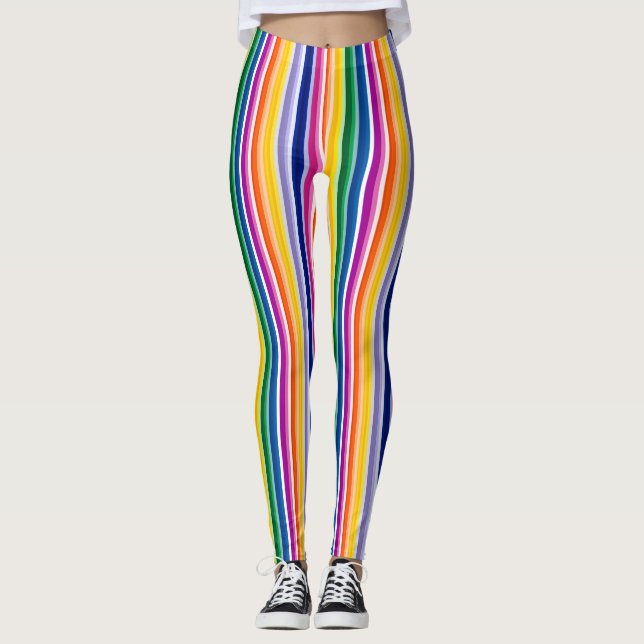 Colorful Vertical Stripes Design Leggings (Front)