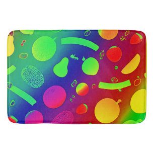Colorful Vibrant Neon Fruits Pattern Art Bath Mat