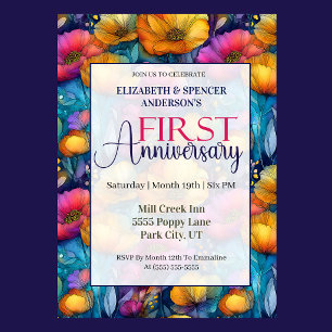 Colorful Vibrant Poppy 1st Wedding Anniversary Invitation