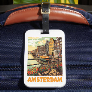 Colorful Vintage Amsterdam Holland Canal City Luggage Tag