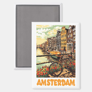 Colorful Vintage Amsterdam Holland Canal City  Magnet