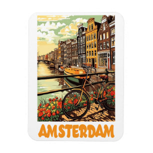 Colorful Vintage Amsterdam Holland Canal City Magnet