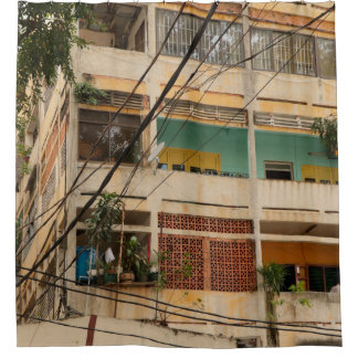 Colorful Vintage Building - Vietnamaged, ancient,  Shower Curtain