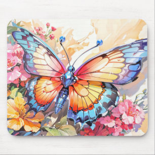 Colorful Vintage Butterfly Art Mouse Pad