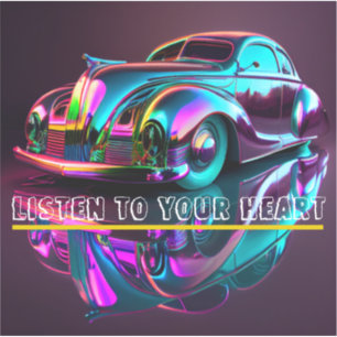 COLORFUL VINTAGE CAR "LISTEN TO YOUR HEART" QUOTE