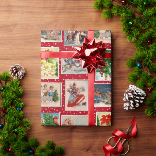 Colorful Vintage Christmas Postcard Wrapping Paper