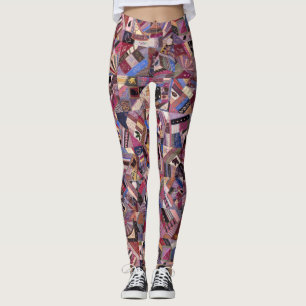 Colorful Vintage Crazy Quilt Leggings