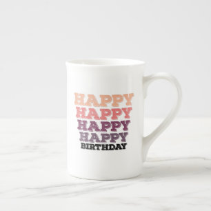 colorful vintage distressed happy birthday gift bone china mug