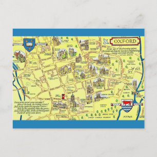 Colorful Vintage Map Oxford England Postcard