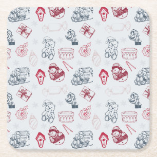 Colorful vintage merry christmas toys square paper coaster