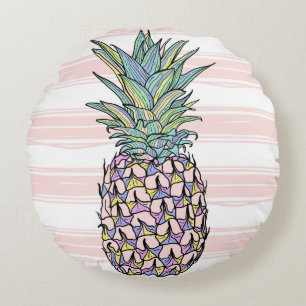 Colorful vintage pineapple round cushion