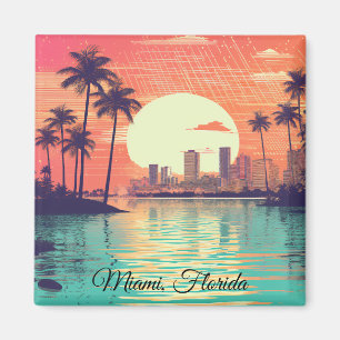Colorful Vintage Retro Miami Florida Travel Magnet