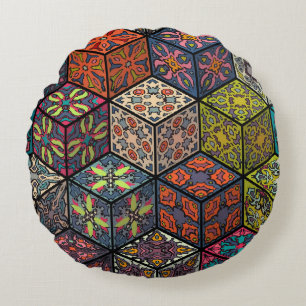 Colorful vintage seamless pattern with floral and round cushion