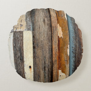 Colorful Vintage Timber Panels with peeling painta Round Cushion
