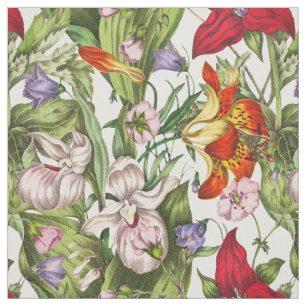 Colorful Vintage Watercolor Floral Pattern Fabric