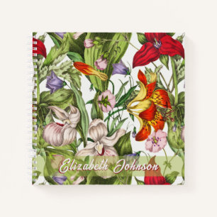Colorful Vintage Watercolor Flowers Monogram Notebook