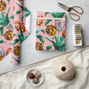 Colorful Vintage Watercolor Tulip Flowers Pattern Wrapping Paper