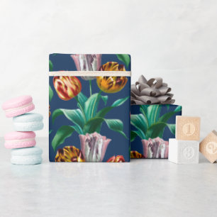Colorful Vintage Watercolor Tulip Flowers Pattern Wrapping Paper