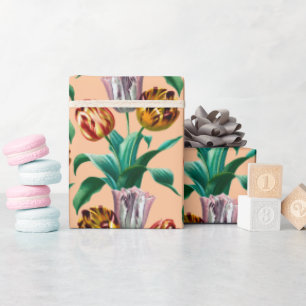 Colorful Vintage Watercolor Tulip Flowers Pattern Wrapping Paper