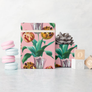 Colorful Vintage Watercolor Tulip Flowers Pattern Wrapping Paper