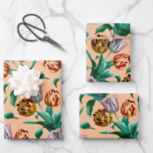 Colorful Vintage Watercolor Tulip Flowers Pattern Wrapping Paper Sheet