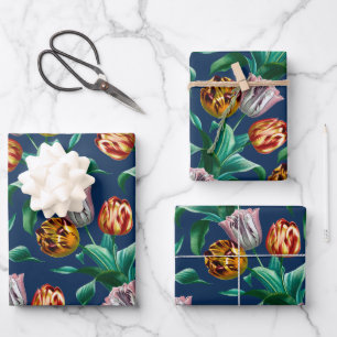Colorful Vintage Watercolor Tulip Flowers Pattern Wrapping Paper Sheet