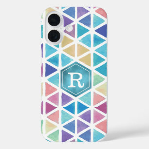 Colorful Watercolor Abstract Geometric Monogram iPhone 16 Case