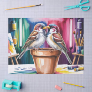 Colorful Watercolor Birds in an Artist's Studio Tissue Paper