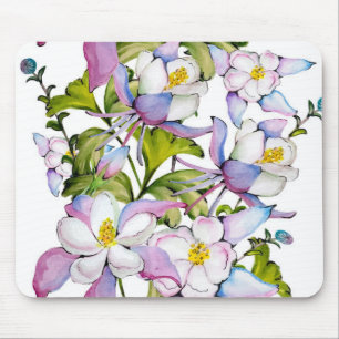 Colorful watercolor bouquet of columbine and green mouse pad