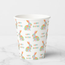 Colorful Watercolor Bunnies And Happy Easter Text