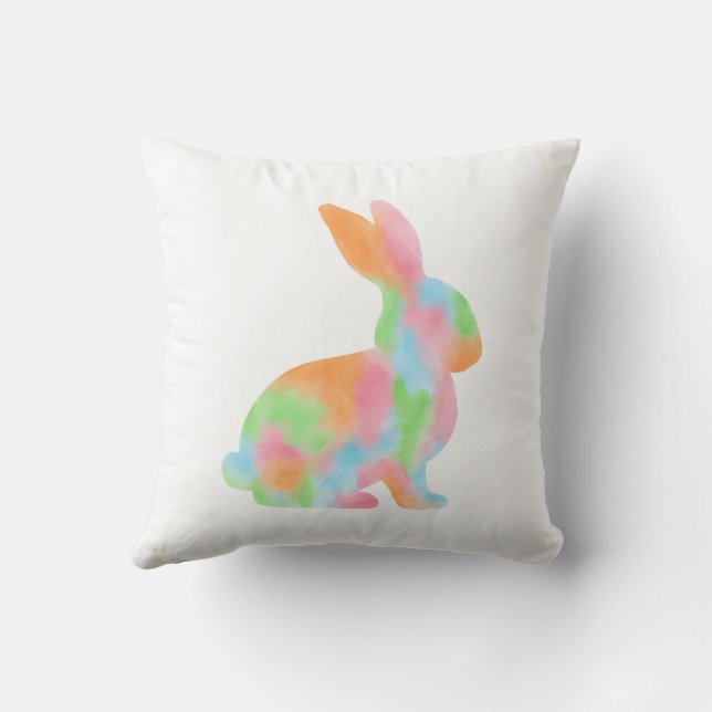 Colorful Watercolor Bunny Shape Cute Easter Cushion (Back)