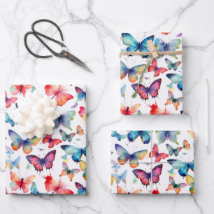 Colorful Watercolor Butterfly Pattern Wrapping Paper Sheet