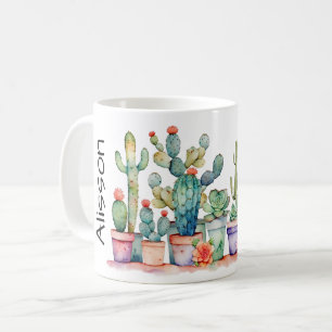 Colorful Watercolor Cacti And Succulents With Text Coffee Mug