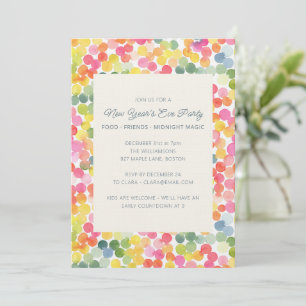 Colorful Watercolor Confetti Dots New Years Party Invitation