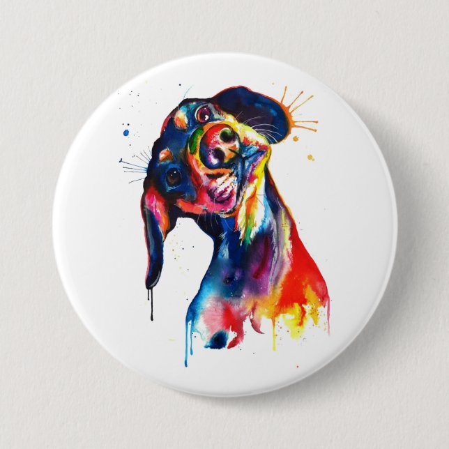 Colorful Watercolor Dachshund Button (Front)