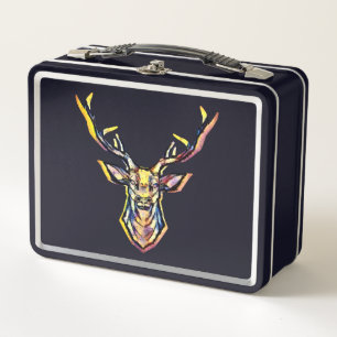 Colorful Watercolor Deer Head Art  Metal Lunch Box