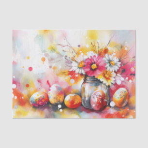 Colorful watercolor Easter Eggs and Flowers Tissue Paper