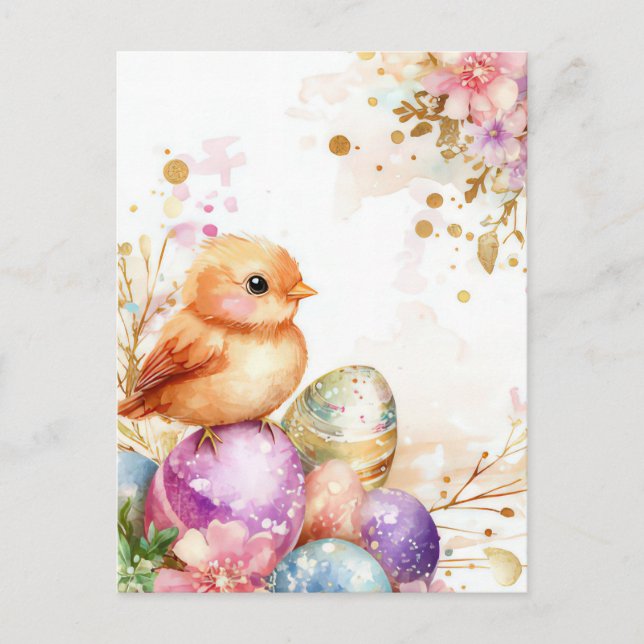 Colorful watercolor Easter postcard with Easter eg (Front)
