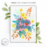 Colorful Watercolor Floral Bouquet Happy Birthday  Card<br><div class="desc">Brighten someone’s special day with this cheerful watercolor floral birthday card featuring a vibrant bouquet of hand-painted flowers and fresh greenery. The lively arrangement includes soft pink blossoms, sunny yellow flowers, teal leaves, and warm botanical accents, creating a joyful and uplifting composition. The words “Happy Birthday” appear in elegant script...</div>