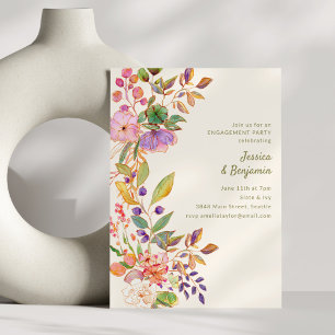 Colorful Watercolor Floral Engagement Party Invitation