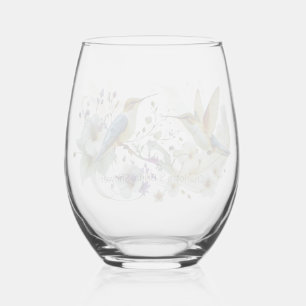 Colorful Watercolor Floral Hummingb Bridal Shower Stemless Wine Glass
