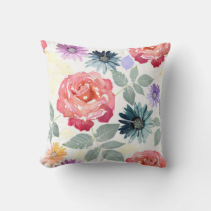 Colorful watercolor floral pattern.  cushion
