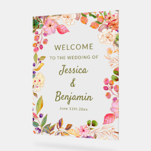 Colorful Watercolor Floral Wedding Welcome Sign